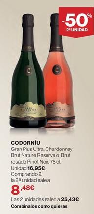 Oferta de Codorniu - Gran Plus Ultra. Chardonnay Brut Nature Reserva O Brut Rosado Pinot Noir por 16,95€ en El Corte Inglés