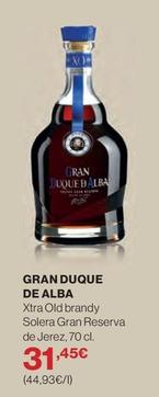 Oferta de Gran Duque De Alba - Xtra Old Brandy Solera Gran Reserva De Jerez por 31,45€ en El Corte Inglés
