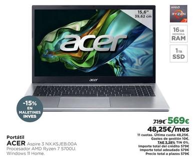Oferta de Acer - Portátil Aspire 3 NX.KSJEB.00A por 569€ en El Corte Inglés