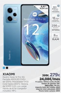 Oferta de Xiaomi - Redmi Note 12 Pro 5g por 279€ en El Corte Inglés