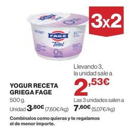Oferta de Fage - Yogur Receta Griega por 3,8€ en El Corte Inglés