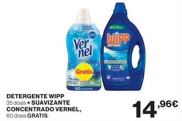 Oferta de Detergente Wipp + Suavizante Concentrado Vernel por 14,96€ en El Corte Inglés