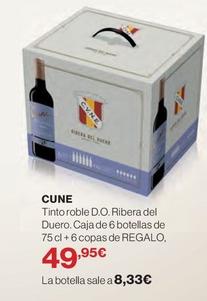 Oferta de Cune - Tinto Roble D.o. Ribera Del Duero. Caja De 6 Botellas +6 Copas De Regalo por 8,33€ en El Corte Inglés