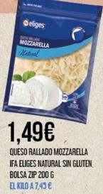 Oferta de Ifa Eliges - Queso Rallado Natural Sin Gluten por 1,49€ en Claudio