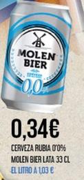 Oferta de Molen Bier - Cerveza Rubia 0.0%  por 0,34€ en Claudio