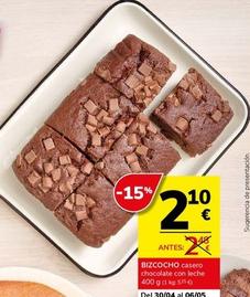Oferta de Bizcocho Casero Chocolate Con Leche por 2,1€ en Supermercados Charter