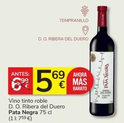 Oferta de Pata Negra - Vino Tinto Roble D. O. Ribera Del Duero por 5,69€ en Consum