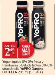 Oferta de Danone - Yogur Líquido 0% 0% Fresa Y Frambuesa O Bebida Láctea 0% 0% Stracciatella Yopro por 2€ en Consum
