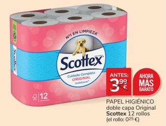 Oferta de Scottex - Papel Higiénico Doble Capa Original 12 Rollos por 3€ en Consum