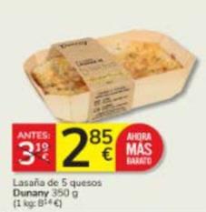 Oferta de  Dunany - Lasaña De 5 Quesos por 2,85€ en Consum