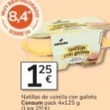 Oferta de Consum - Natillas De Vainilla Con Galleta por 1,25€ en Consum