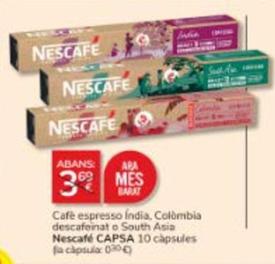 Oferta de Nescafé - Cafè Espresso India, Colòmbia Descafeinat O South Asia por 3€ en Consum