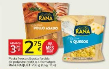 Oferta de Rana - Pasta Fresca Clàssica Farcida De Pollastre Rostit O 4 Formatges por 2,75€ en Consum