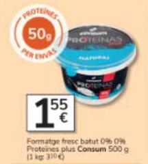 Oferta de Consum - Formatge Fresc Batut 0% / 0% Proteines Plus por 1,55€ en Consum