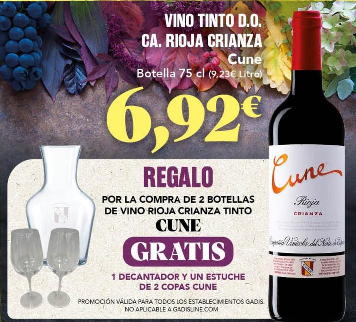 Oferta de Cune - Vino Tinto D.o. Ca. Rioja Crianza por 6,92€ en Gadis