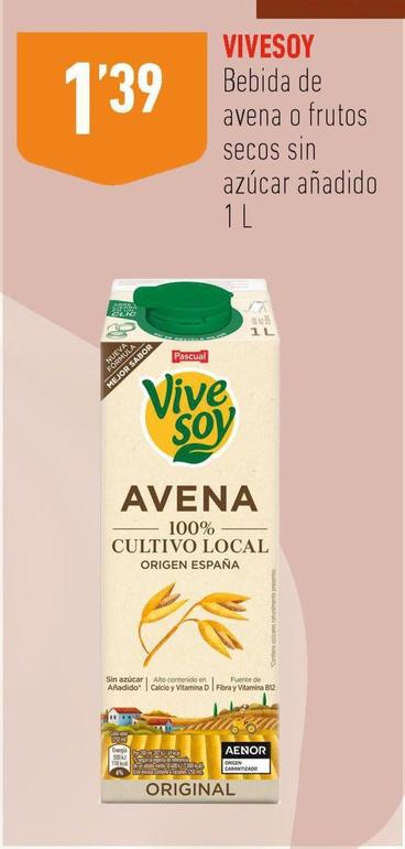Oferta de Vivesoy - Bebida De Avena O Frutos Secos Sin Azúcar Añadido por 1,39€ en Supermercados Deza