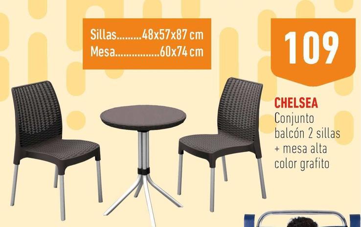 Oferta de Chelsea - Conjunto Balcón 2 Sillas + Mesa Alta Color Grafito por 109€ en Supermercados Deza