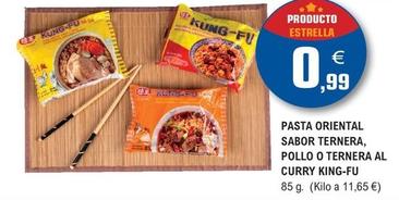 Oferta de Kung Fu - Pasta Oriental Sabor Ternera, Pollo O Ternera Al Curry por 0,99€ en E.Leclerc