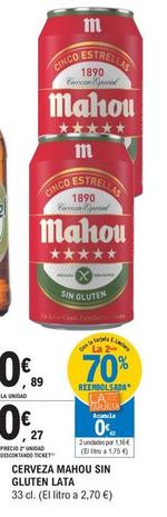 Oferta de Mahou - Cerveza Sin Gluten por 0,89€ en E.Leclerc