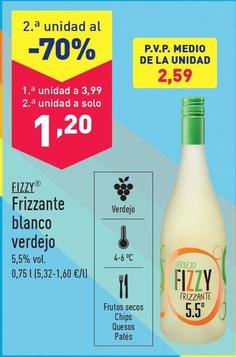Oferta de Fizzy - Frizzante Blanco Verdejo por 3,99€ en ALDI