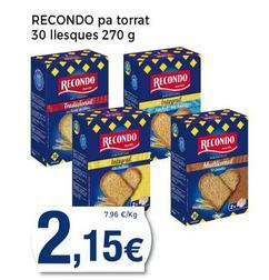 Oferta de Recondo - Pa Torrat por 2,15€ en Supermercats Jespac