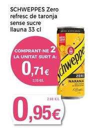 Oferta de Scheweppes - Zero Refresc De Taronja Sense Sucre por 0,95€ en Supermercats Jespac