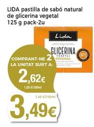 Oferta de Lida - Pastilla De Sabó Natural De Glicerina Vegetal por 3,49€ en Supermercats Jespac