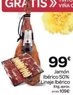Oferta de Jamón ibérico de cebo por 99€ en Supermercados El Jamón