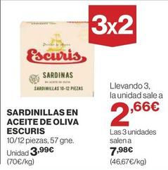 Oferta de Escuris - Sardinillas En Aceite De Oliva por 3,99€ en Supercor