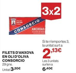 Oferta de Consorcio - Filets D'Anxova En Oli D'Oliva  por 3,2€ en Supercor Exprés