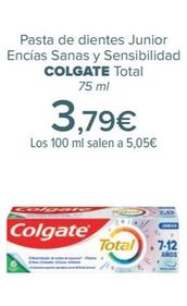 Oferta de COLGATE - Pasta de dientes Junior Encías Sanas y Sensibilidad  Total por 3,79€ en Carrefour