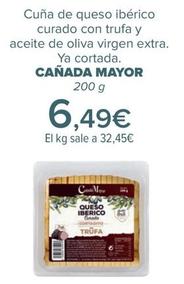 Oferta de Cañada Mayor - Cuña de queso ibérico  curado con trufa y  aceite de oliva virgen extra  Ya cortada  por 6,49€ en Carrefour