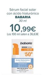 Oferta de BABARIA - Sérum Facial Solar Con Acido Hialurónico  por 10,99€ en Carrefour