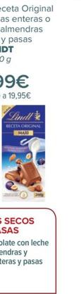 Oferta de Lindt - Chocolate Receta Original Maxi avellanas enteras o avellanas almendrasenteras y pasas  por 3,99€ en Carrefour