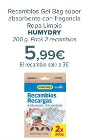 Oferta de HUMYDRY - Recambios Gel Bag súper absorbente con fragancia Ropa Limpia   por 5,99€ en Carrefour