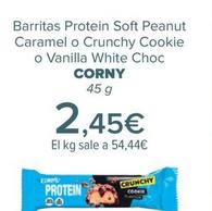 Oferta de Corny - Barritas Protein Soft Peanut Caramel o Crunchy Cookie o Vanilla White Choc  por 2,45€ en Carrefour
