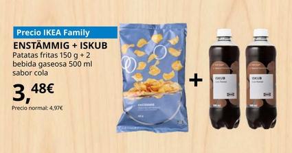 Oferta de Enstammig + Iskub - Patatas Fritas 150 g + 2 Bebida Gaseosa 500 ml Sabor Cola  por 3,48€ en IKEA