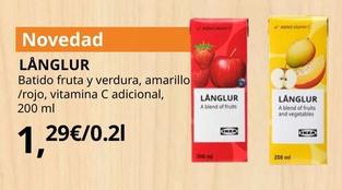 Oferta de Langlur - Batido Fruta Y Verdura, Amarillo/ Rojo, Vitamina C Adicional, 200 ml por 1,29€ en IKEA