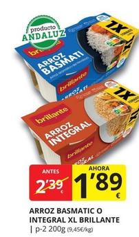 Oferta de Brillante - Arroz Basmatic O Integral XL por 1,89€ en Supermercados MAS