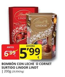 Oferta de Lindt - Bombón Con Leche O Cornet Surtido Lindor por 5,99€ en Supermercados MAS