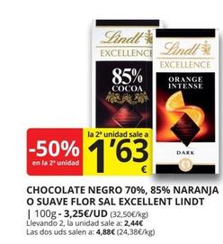 Oferta de Lindt - Chocolate Negro 70%, 85% Naranja O Suave Flor Sal Excellent por 3,25€ en Supermercados MAS