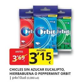Oferta de Orbit - Chicles Sin Azucar Eucalipto, Hierbabuena O Peppermint por 3,15€ en Supermercados MAS