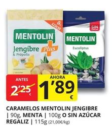 Oferta de Mentolin - Caramelos Jengibre Menta O Sin Azúcar Regaliz por 1,89€ en Supermercados MAS