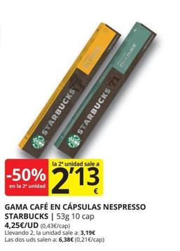 Oferta de Starbucks - Gama Café En Cápsulas Nespresso por 4,25€ en Supermercados MAS