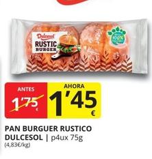Oferta de Dulcesol - Pan Burguer Rustico por 1,45€ en Supermercados MAS