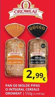 Oferta de Oroweat - Pan De Molde Pipas O Integral Cereale por 2,99€ en Supermercados MAS
