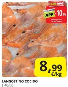 Oferta de Langostinos cocidos por 8,99€ en Supermercados MAS