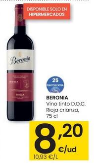 Oferta de Beronia - Vino Tinto D.o.c. Rioja Crianza por 8,2€ en Eroski