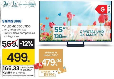 Oferta de Samsung - TV LED 4K 55CU7105 por 499€ en Eroski