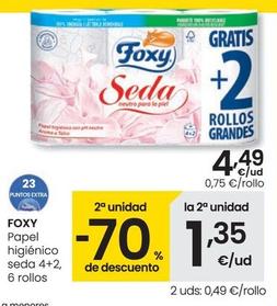 Oferta de Foxy - Papel Higienico Seda 4+2 6 Rollos por 4,49€ en Eroski